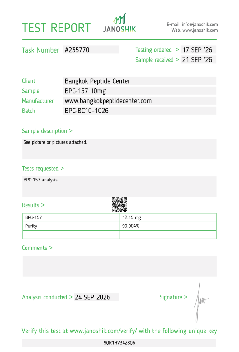 BPC-157 10mg Janoshik certificate of analysis