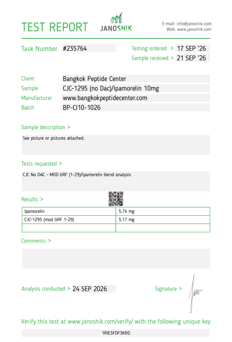CJC-1295 (no DAC) / Ipamorelin 10mg Janoshik certificate of analysis