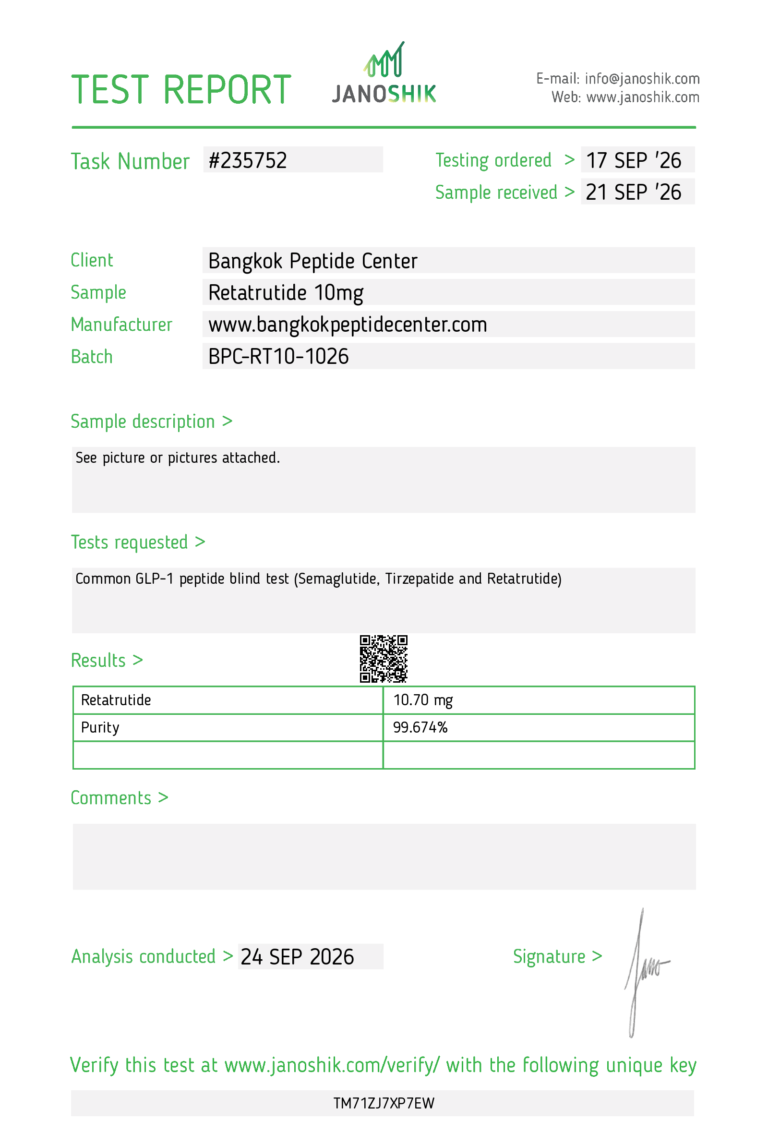 Retatrutide 10mg Janoshik certificate of analysis