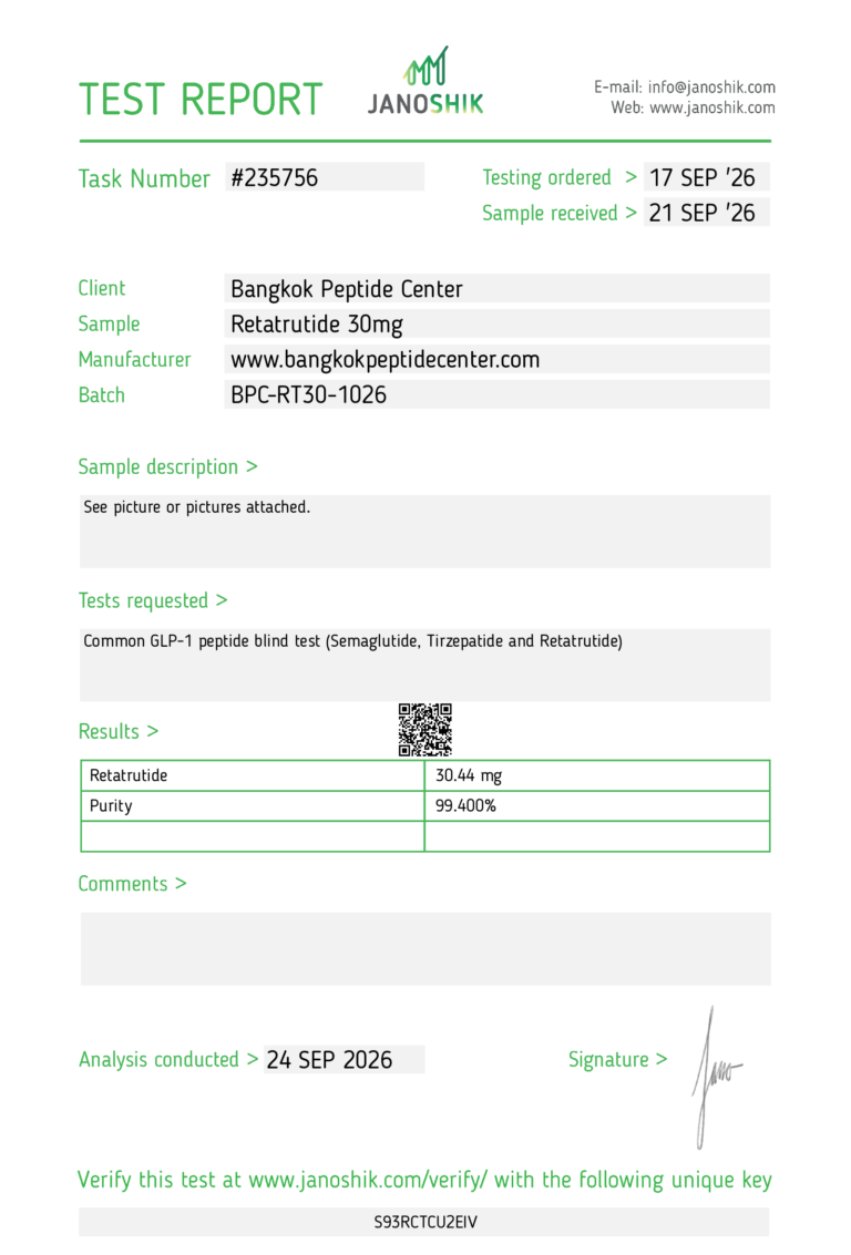Retatrutide 30mg Janoshik certificate of analysis