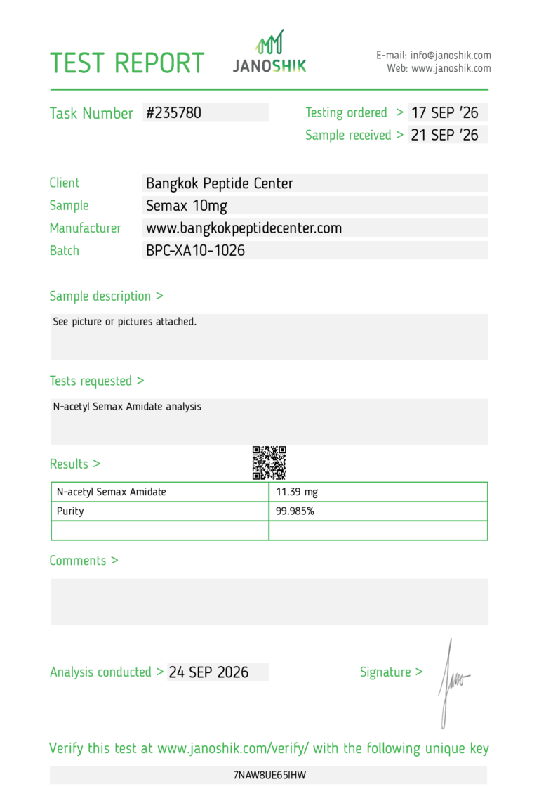 Semax 10mg Janoshik certificate of analysis