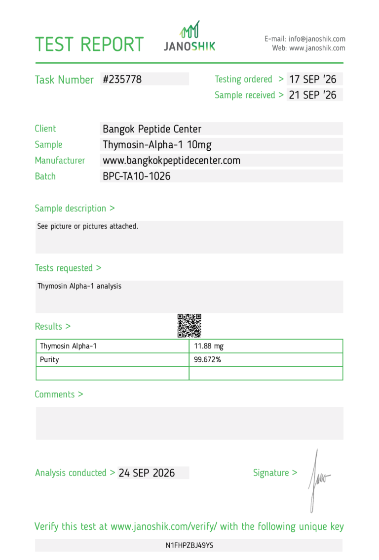 Thymosin Alpha-1 10mg Janoshik certificate of analysis